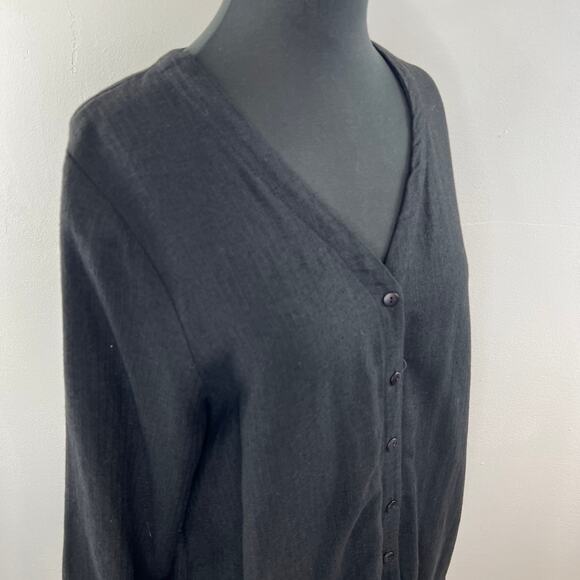 Vintage USA Eileen Fisher Black Stretch-Linen Button-Up Long Sleeve Shirt 1 S - Picture 4 of 7